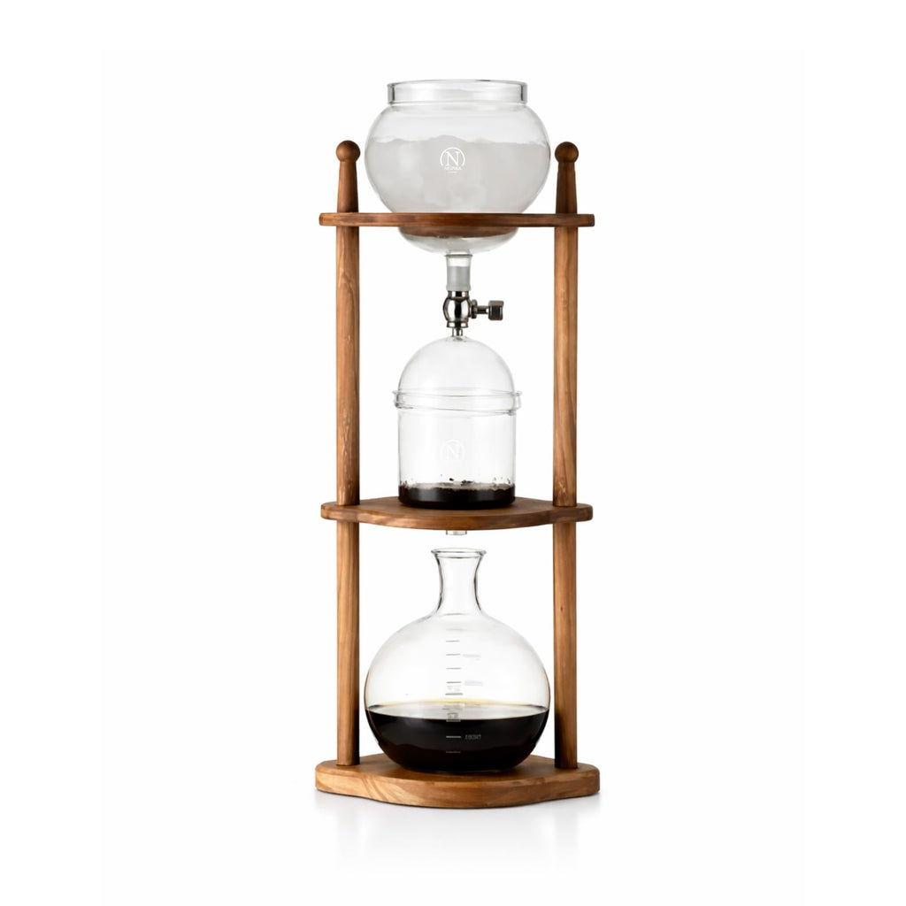 Nispira Cold Brew Drip Tower Iced Coffee Maker Glass Wooden Stand 25 Cups