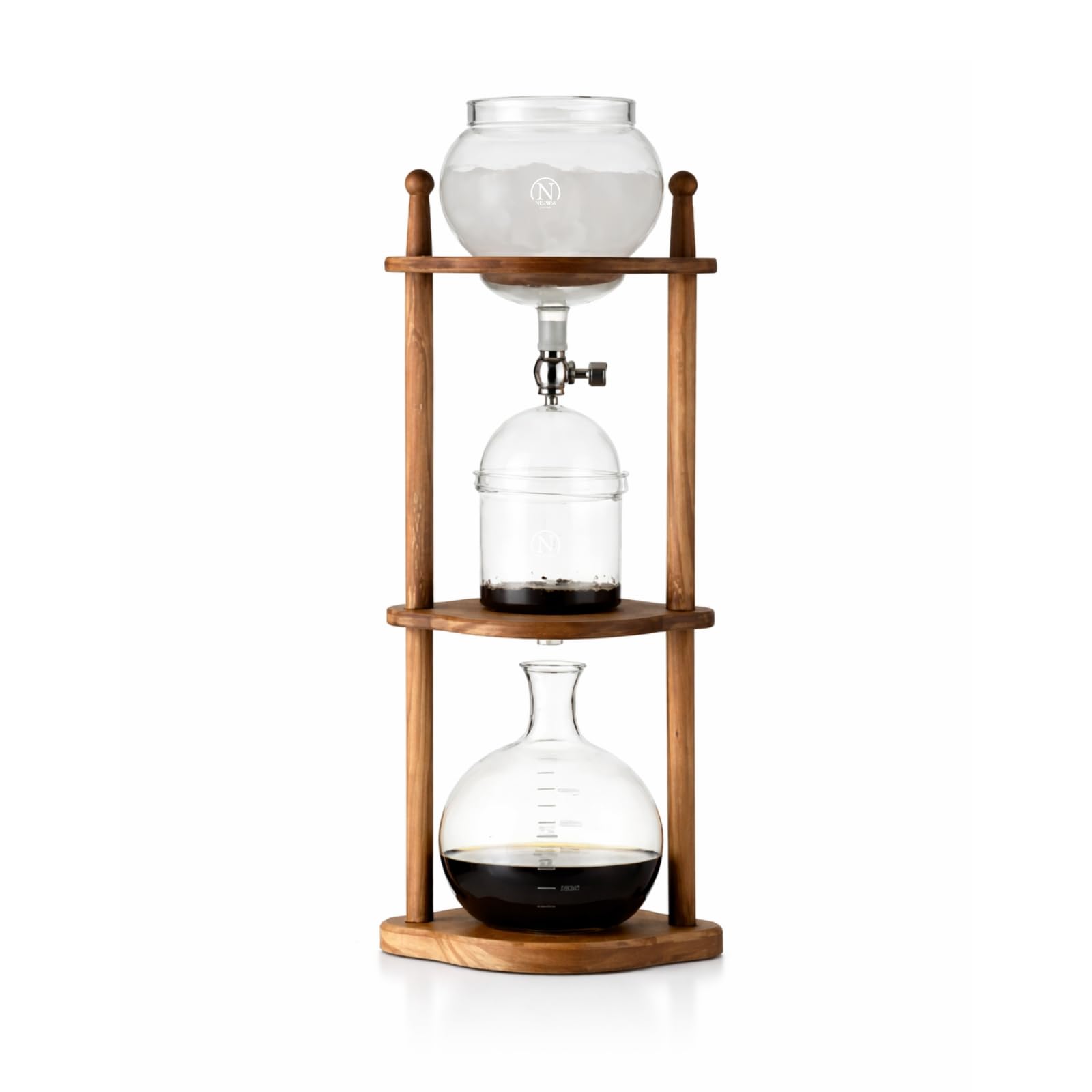 Nispira Cold Brew Drip Tower Iced Coffee Maker Glass Wooden Stand 25 Cups