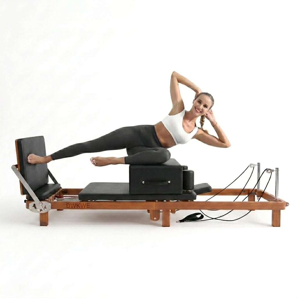 Foldable Pilates Reformer Machine – 88" Long Imitation Wood Frame with Jumpboard & Box Included, Dual Resistance System (Springs + Latex Tubes) for Full Body Workout, Home Gym Equipment for Women Men
