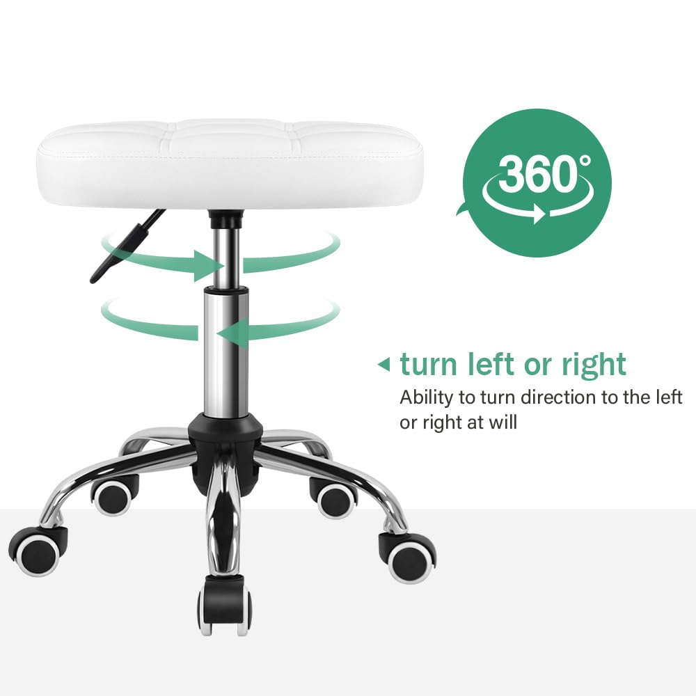 FURWOO Oval Rolling Stool Height Adjustable Massage Chair with Wheels for Spa Salon Black