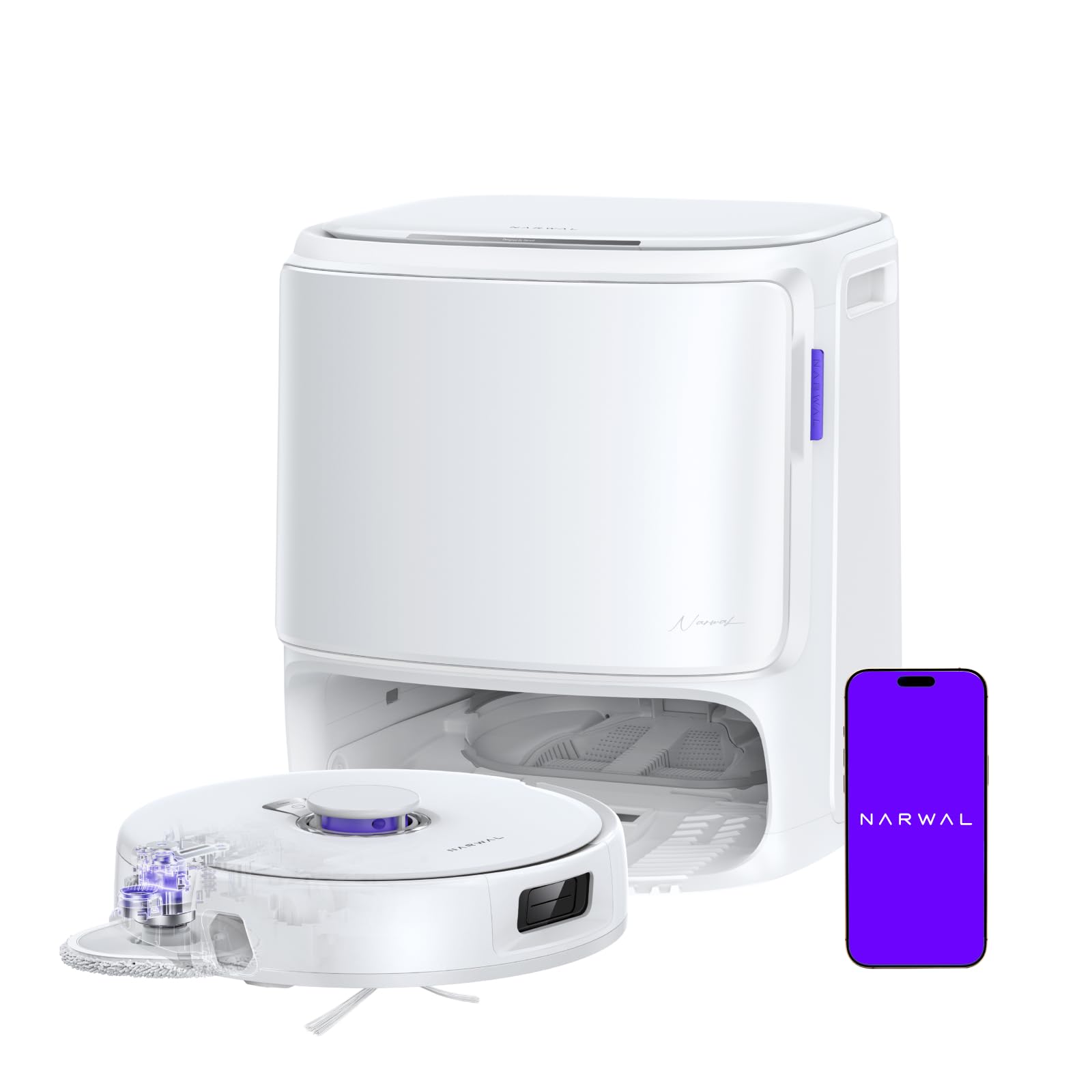 NARWAL Freo Z10 Turbo Robot Vacuum and Mop Combo, 25000Pa Suction, Edge-to-Edge Cleaning, Tangle-Free for Pet Hair, Auto Mop Wash, Smart Avoidance, Self-Emptying, for Carpet & Hard Floors, White
