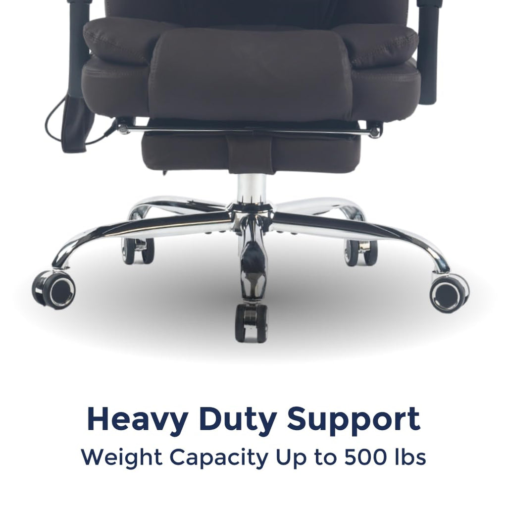 Orbis 4-Point Kneading Heated Massage Office Chair with Foot Rest | 500lbs Big & Tall Ergonomic Executive Desk Chair for Heavy People | Reclining Home Office Computer Chair | Leather Caramel