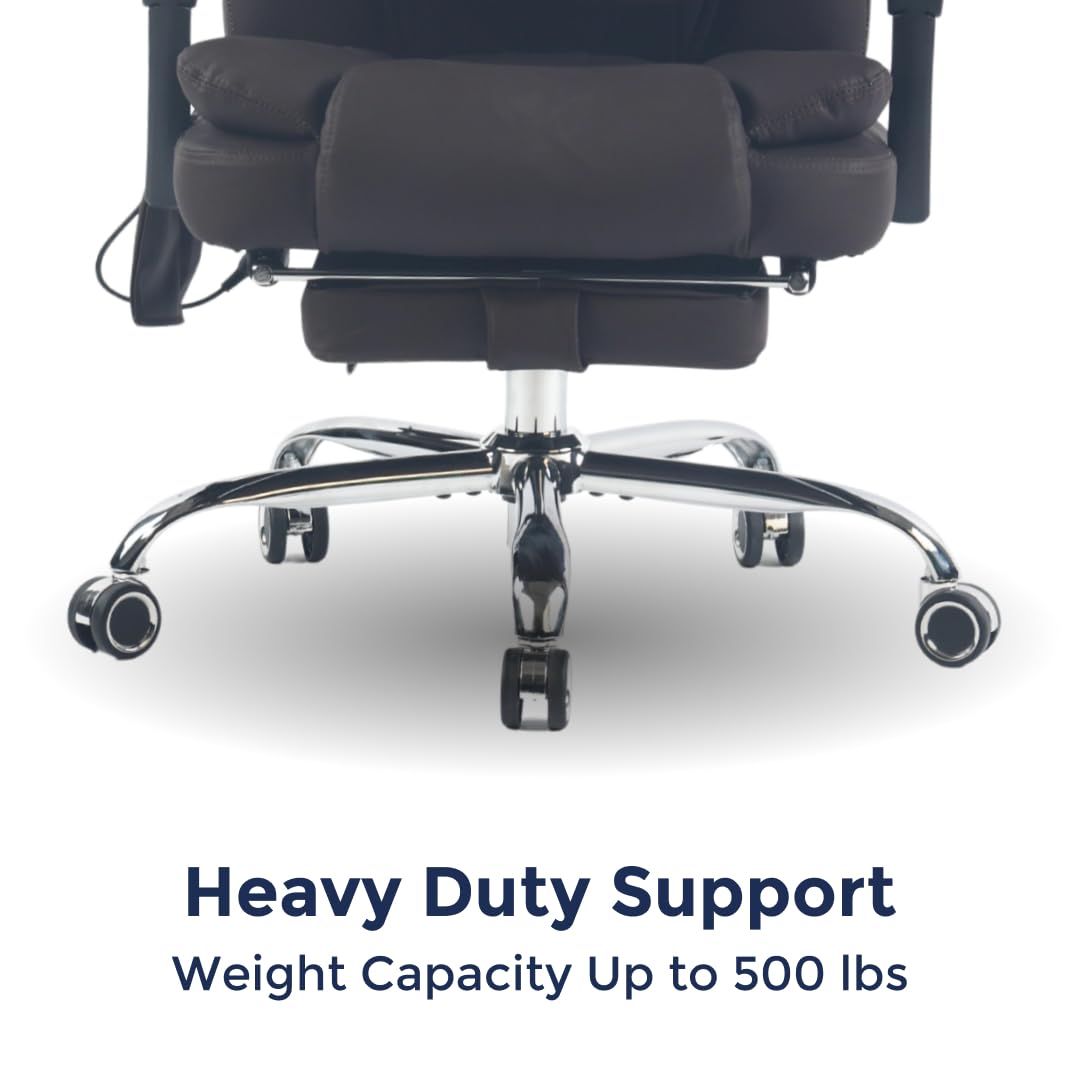 Orbis 4-Point Kneading Heated Massage Office Chair with Foot Rest | 500lbs Big & Tall Ergonomic Executive Desk Chair for Heavy People | Reclining Home Office Computer Chair | Leather Caramel