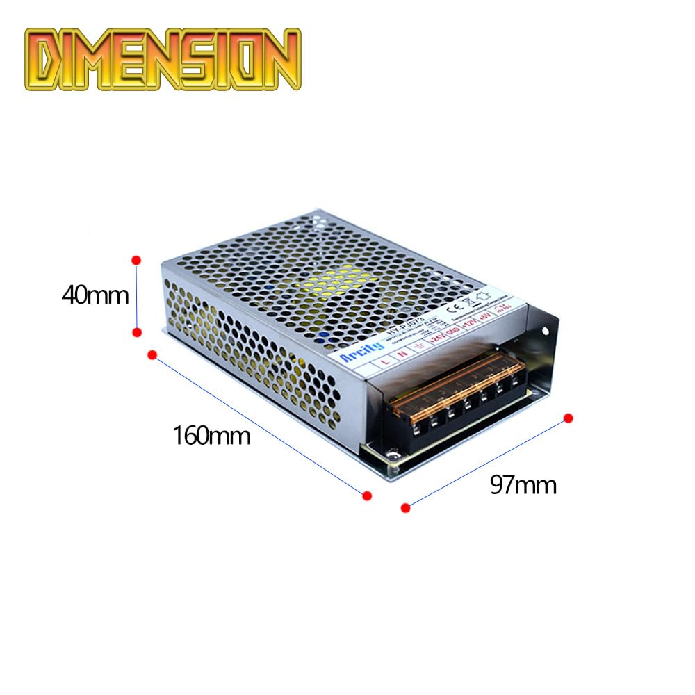Arcity 5V 12V 24V Output Switching Power Supply Unit Adjustable for Video Multi Games Machine Console Cocktail CCTV Computer DIY Horizontal New(+5V/8A +12V/8A +24V/3A)