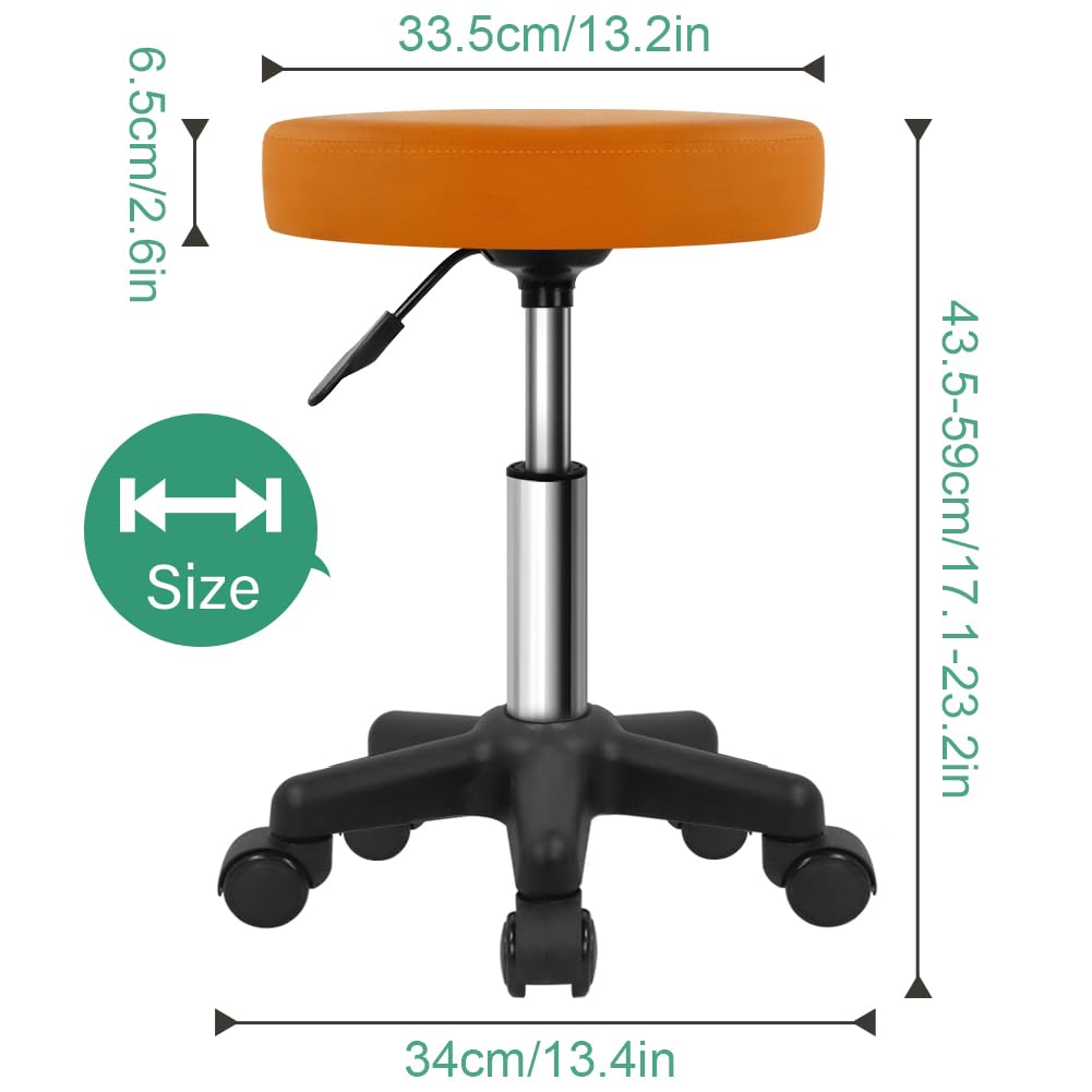FURWOO Round Rolling Stool Height Adjustable Stool with Wheels for Spa Salon Massage Black