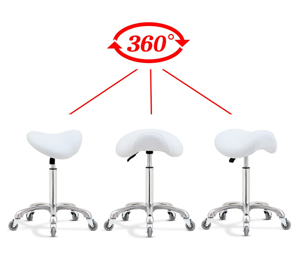 Antlu Saddle Stool Chair for Massage Clinic Spa Salon Cutting, Saddle Rolling Stool with Wheels Adjustable Height (Black)
