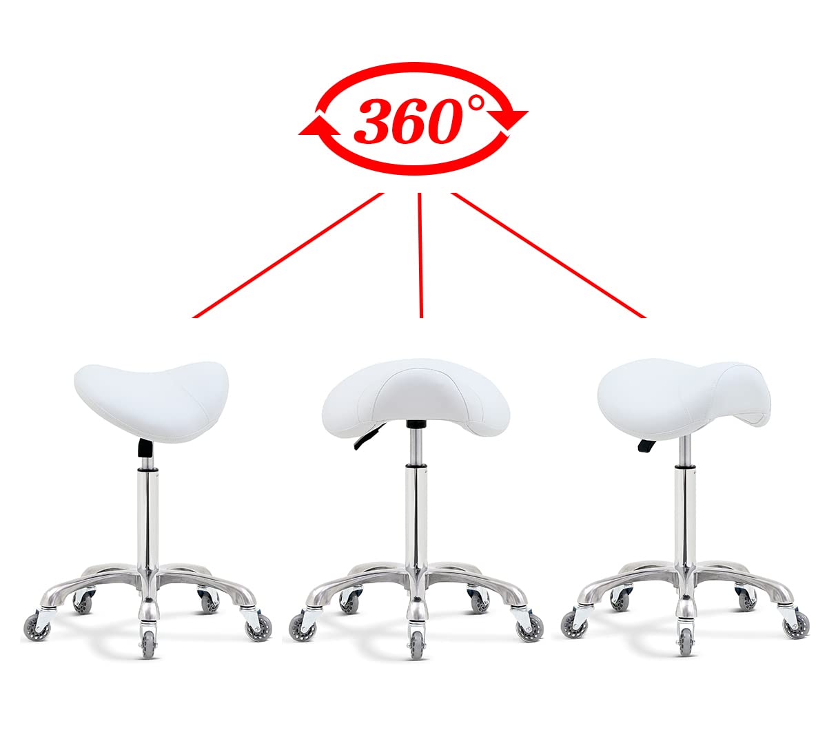 Antlu Saddle Stool Chair for Massage Clinic Spa Salon Cutting, Saddle Rolling Stool with Wheels Adjustable Height (Black)