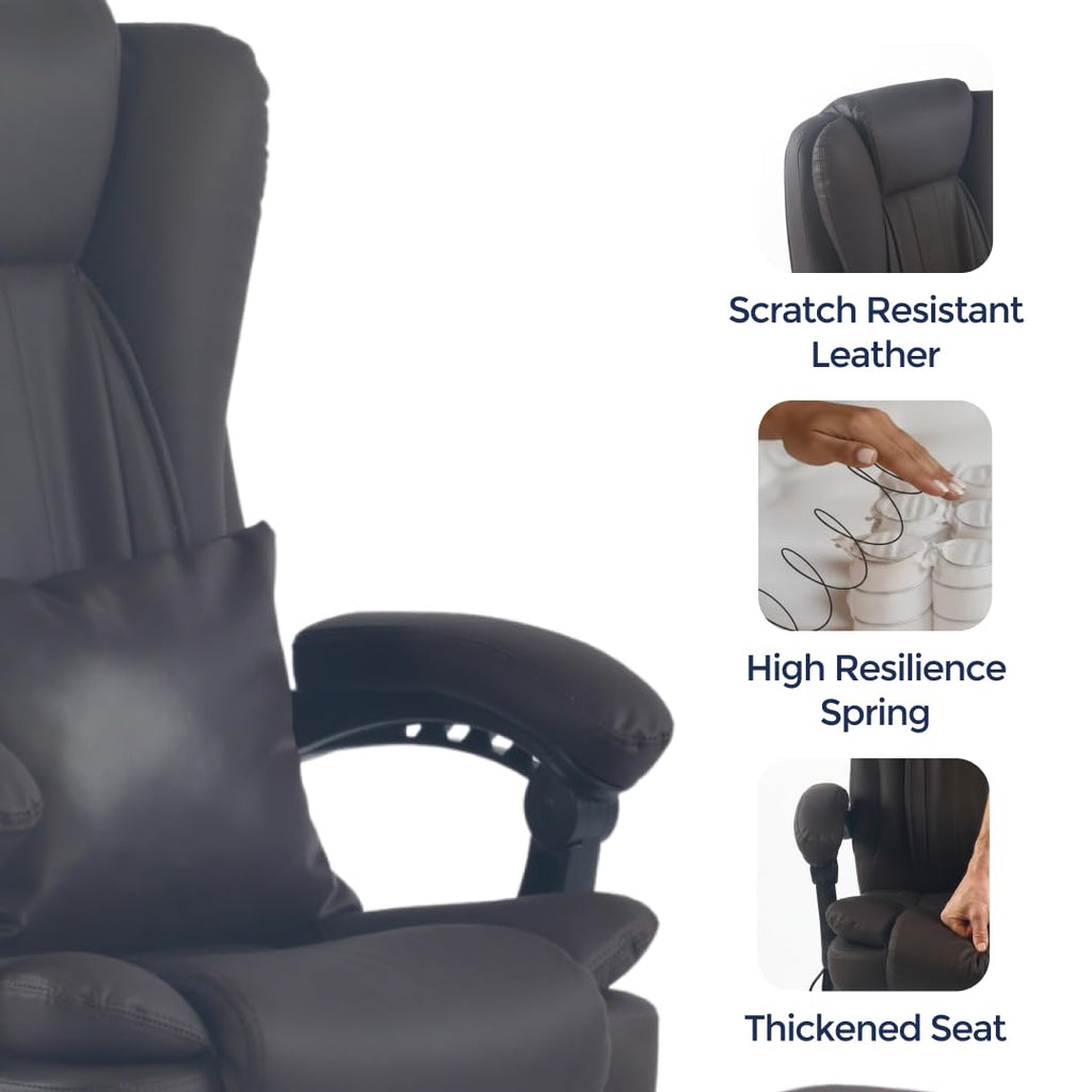 Orbis 4-Point Kneading Heated Massage Office Chair with Foot Rest | 500lbs Big & Tall Ergonomic Executive Desk Chair for Heavy People | Reclining Home Office Computer Chair | Leather Caramel