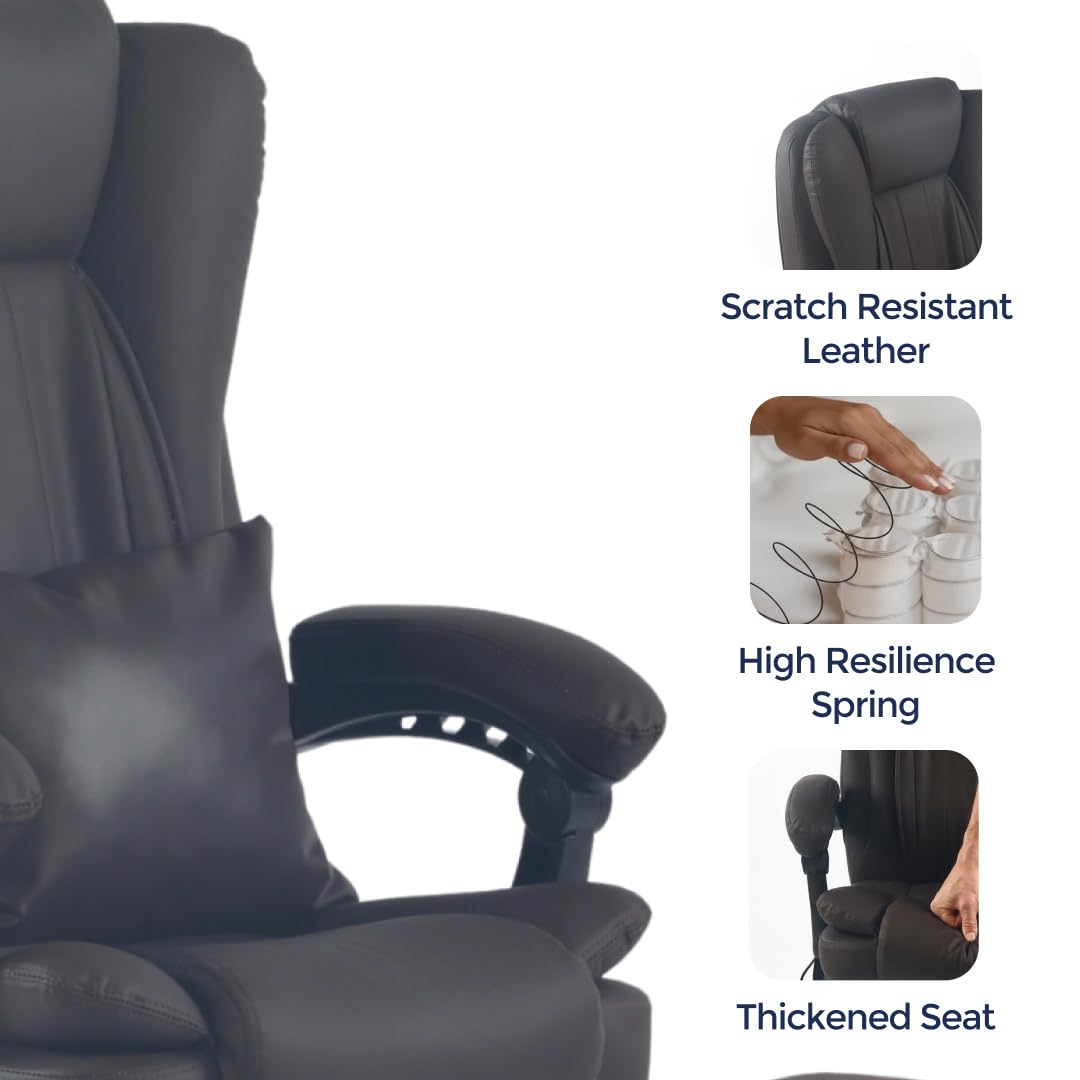 Orbis 4-Point Kneading Heated Massage Office Chair with Foot Rest | 500lbs Big & Tall Ergonomic Executive Desk Chair for Heavy People | Reclining Home Office Computer Chair | Leather Caramel