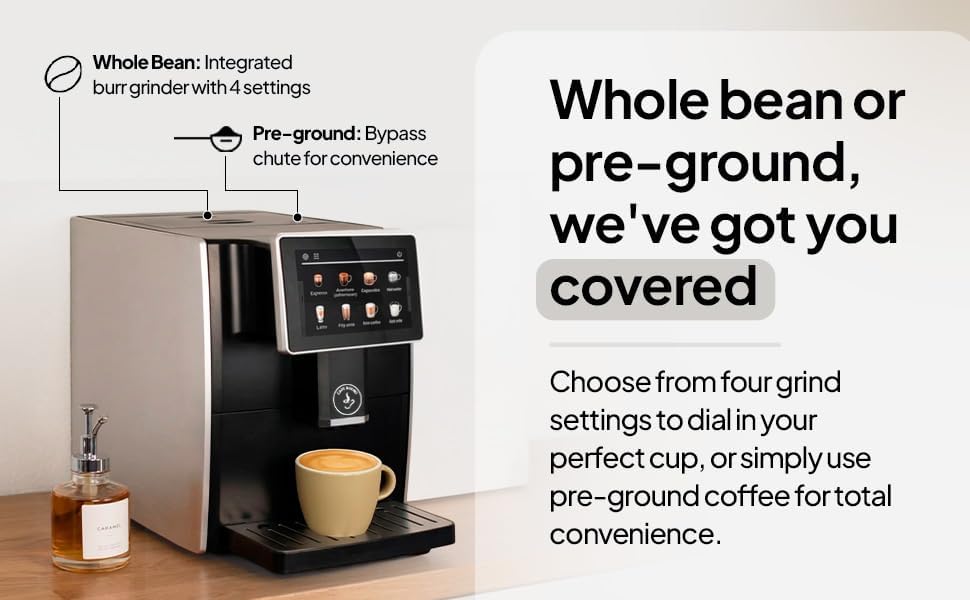 Cafe Bueno Super Automatic Espresso Machine For Home - Coffee Machine With Grinder & Milk Frother For Latte, Cappuccino, Macchiato - Auto Wake & Sleep – All Milk Types