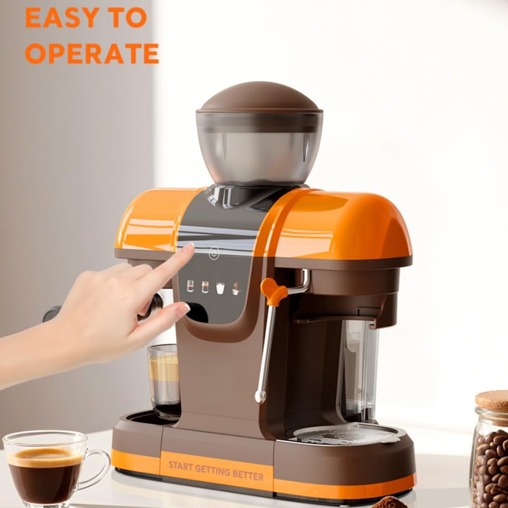 20 Bar Espresso Machine with Grinder & Steam Wand - Semi Automatic Coffee Maker, NTC Intelligent Temp Control, 58mm Stainless Steel Portafilter, One-Touch Panel for Home Barista (BLACK)