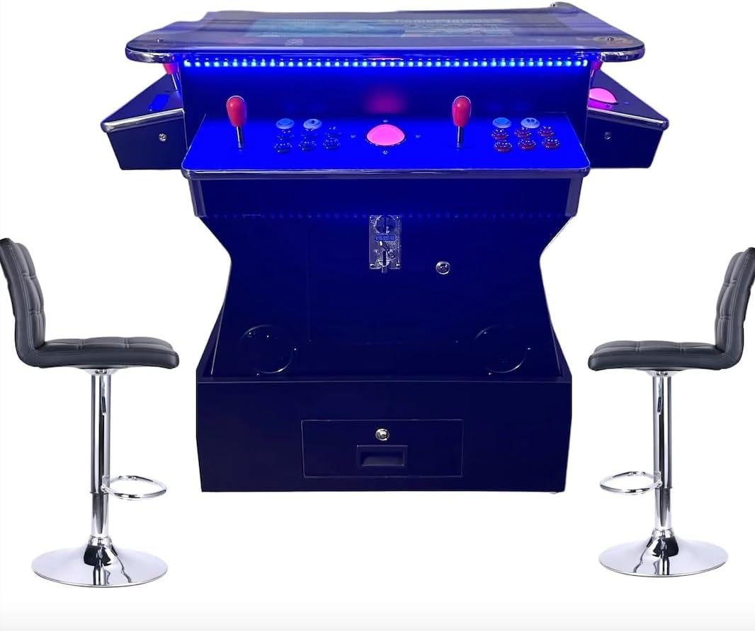 Top Us Video Arcades Full Size Commercial Grade Cocktail Arcade Machine Games Lift Up / Tilt Screen 4600 Games 26.5 Screen with Riser Tempered Glass 2 Stools Included 5 Year Warranty Black