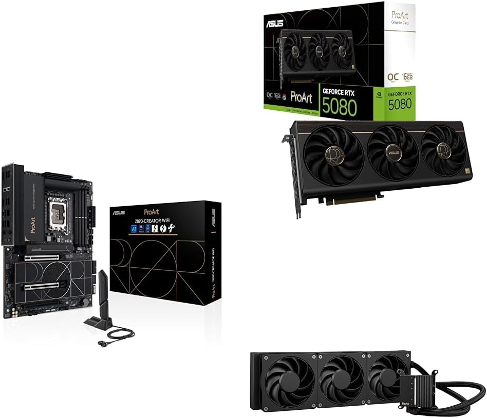 ASUS Bundle of ProArt GeForce RTX 5080 OC Edition Graphics Card + ProArt Z890-CREATOR WiFi LGA 1851 ATX Motherboard + ProArt LC 360 AIO CPU Liquid Cooler
