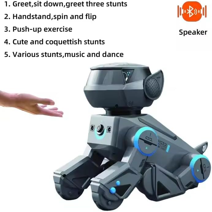 InventoBots Interactive Touch Remote Control Robot Dog Toy, Programmable AI Smart Robotic Puppy, Educational STEM Toy for Kids Ages 3-10 (Black & Grey)