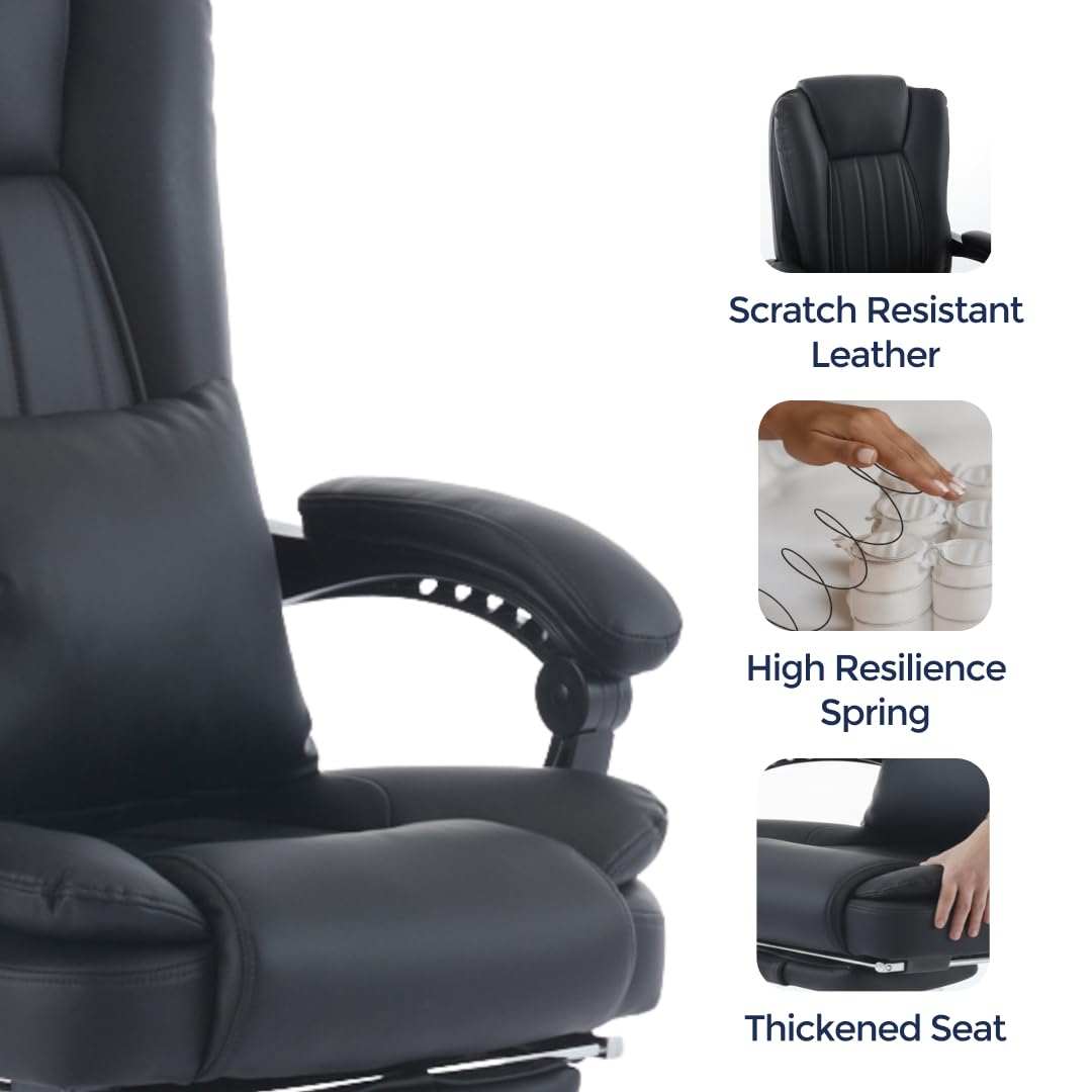 Orbis 4-Point Kneading Heated Massage Office Chair with Foot Rest | 500lbs Big & Tall Ergonomic Executive Desk Chair for Heavy People | Reclining Home Office Computer Chair | Leather Caramel