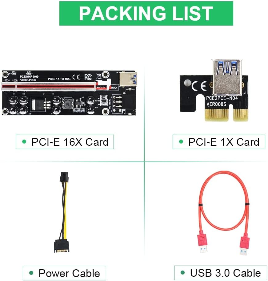 KLVN 500PCS VER009S Plus PCI-E Riser Card PCIE 1X to 16X Extender 1M 0.6M USB 3.0 Cable 6Pin to SATA Power for Video Card (Color : Red)