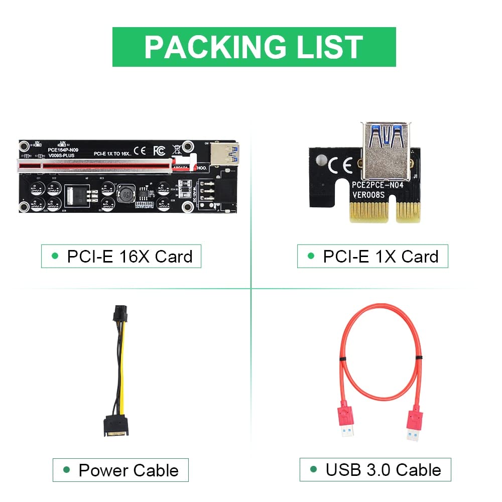 KLVN 500PCS VER009S Plus PCI-E Riser Card PCIE 1X to 16X Extender 1M 0.6M USB 3.0 Cable 6Pin to SATA Power for Video Card (Color : Red)