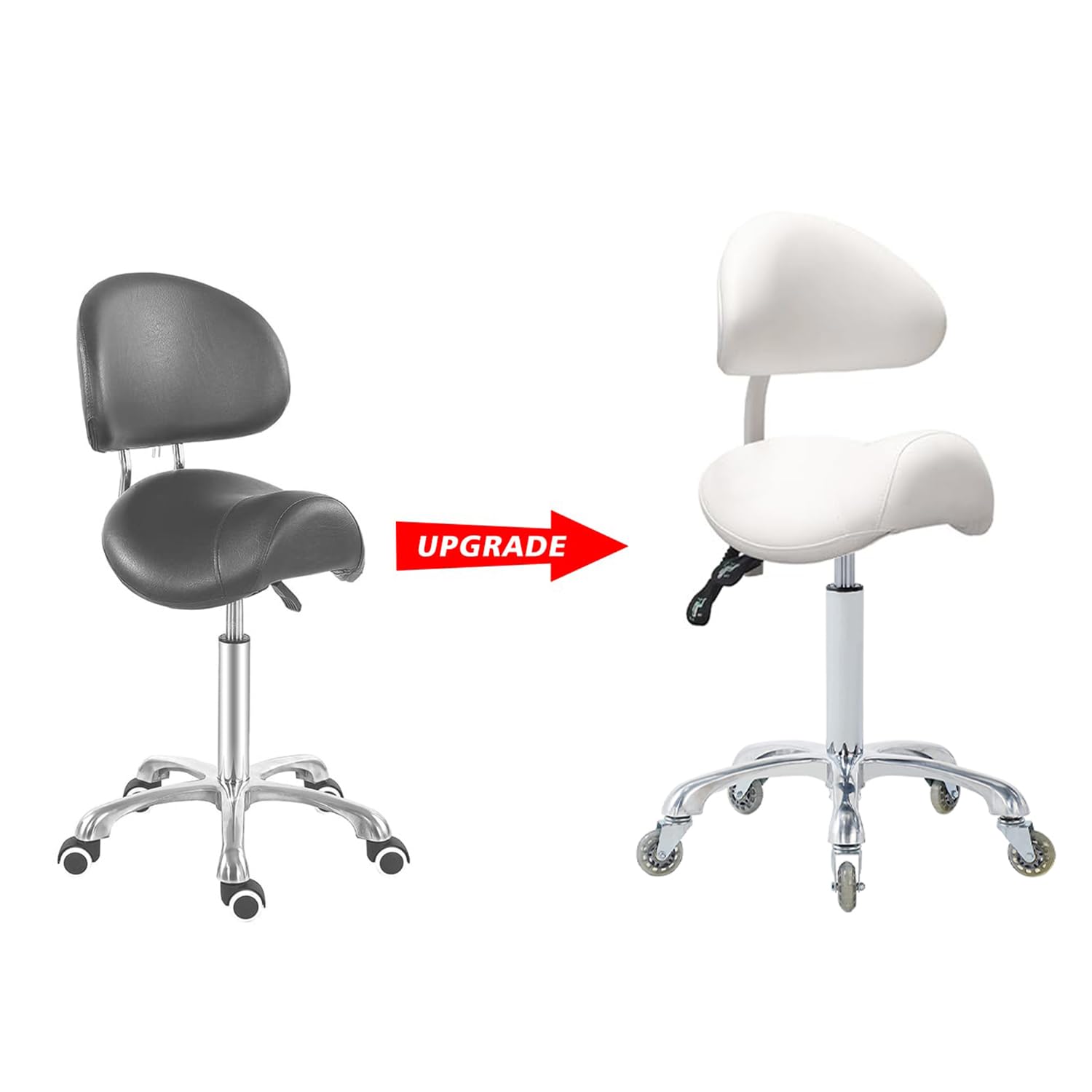 Antlu Saddle Stool Chair for Massage Clinic Spa Salon Cutting, Saddle Rolling Stool with Wheels Adjustable Height (Black)