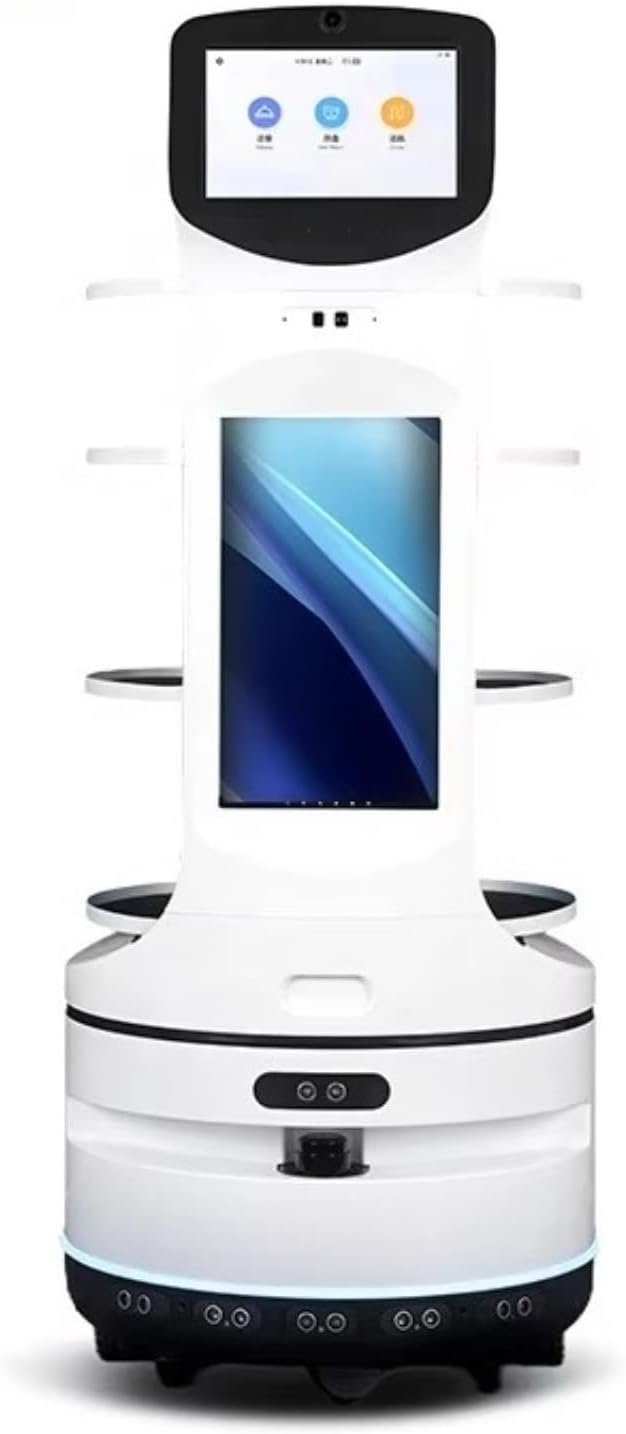 Interactive Restaurant Waiter Robot – Autonomous Food & Drink Delivery, Elevator Control, Large Tray Capacity, Self-Charging, Contactless Commercial Meal Server, Multi-Robot Coordination