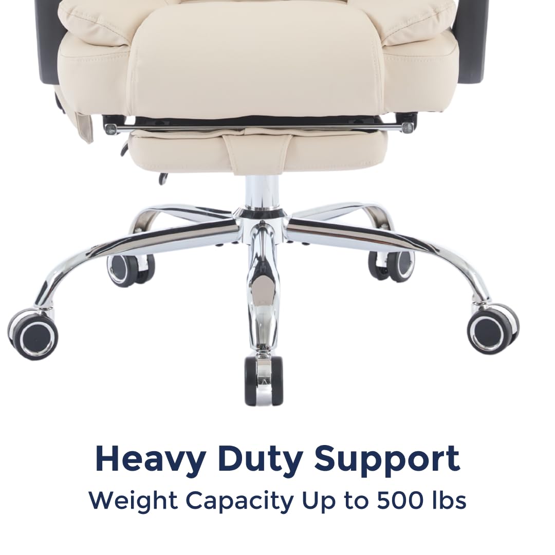 Orbis 4-Point Kneading Heated Massage Office Chair with Foot Rest | 500lbs Big & Tall Ergonomic Executive Desk Chair for Heavy People | Reclining Home Office Computer Chair | Leather Caramel