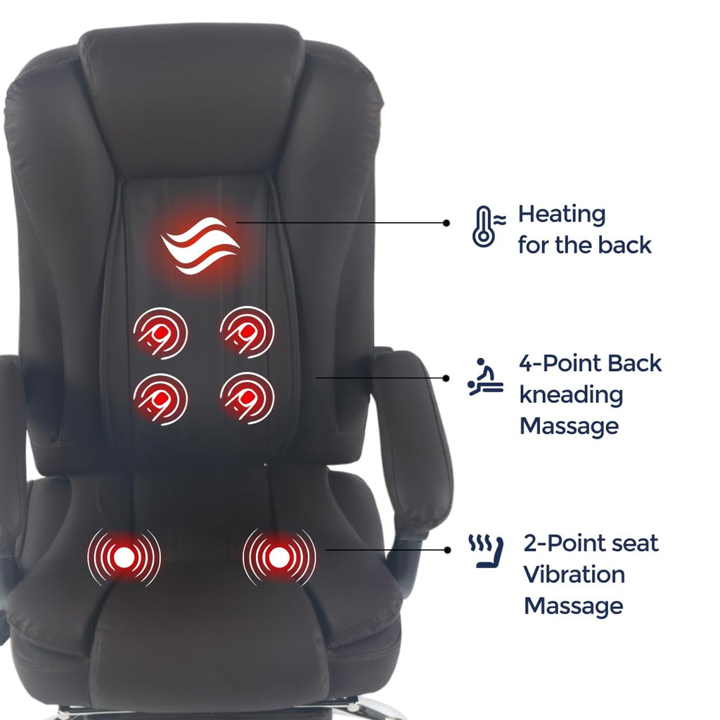 Orbis 4-Point Kneading Heated Massage Office Chair with Foot Rest | 500lbs Big & Tall Ergonomic Executive Desk Chair for Heavy People | Reclining Home Office Computer Chair | Leather Caramel