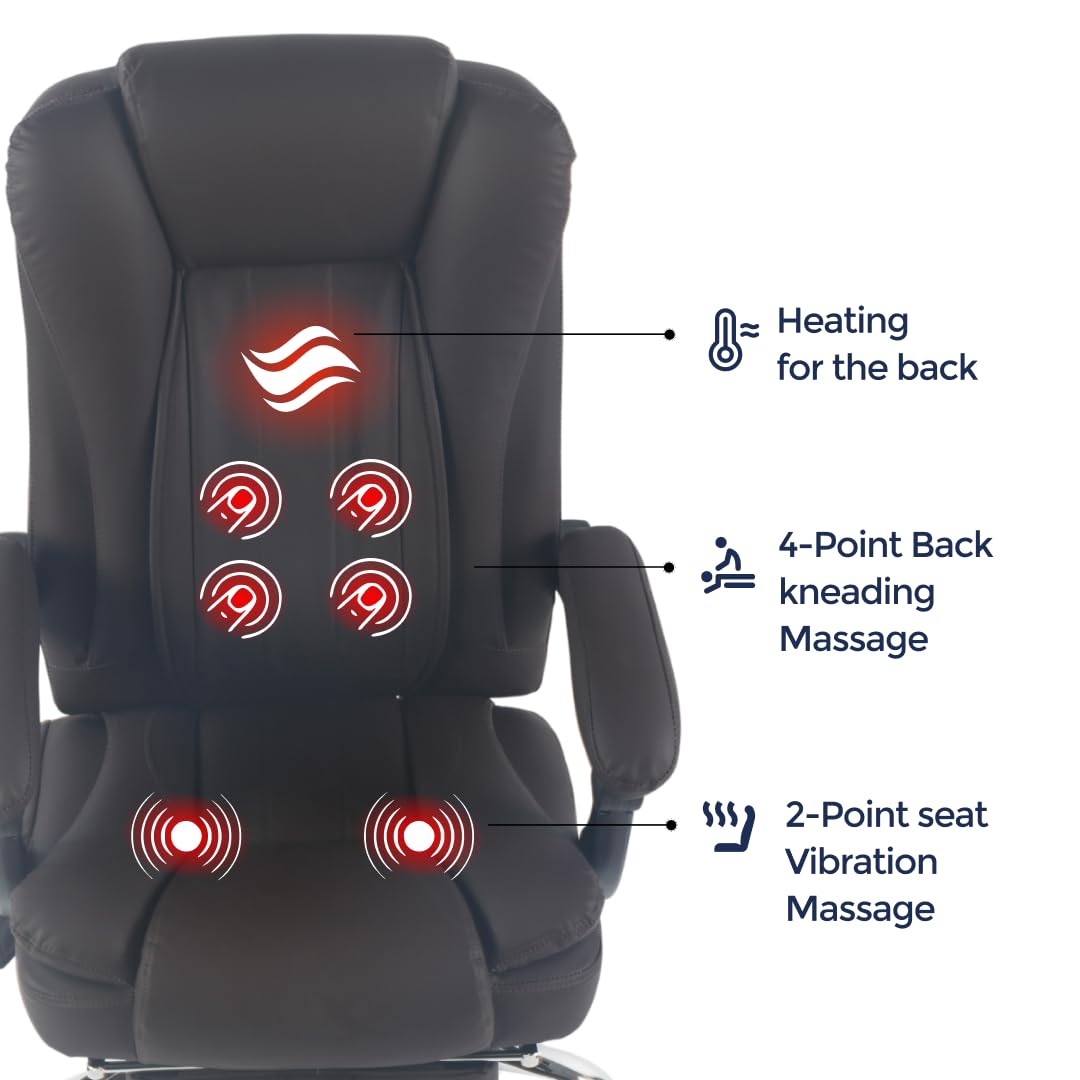 Orbis 4-Point Kneading Heated Massage Office Chair with Foot Rest | 500lbs Big & Tall Ergonomic Executive Desk Chair for Heavy People | Reclining Home Office Computer Chair | Leather Caramel