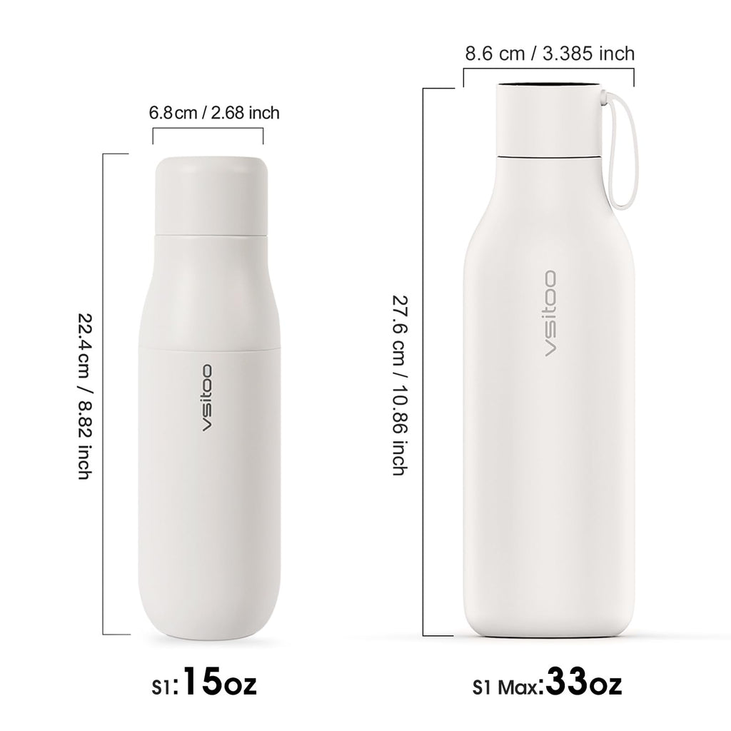 VSITOO 15oz Mini Smart Water Bottle，Self-Cleaning Insulated Bottle, Small Thermoses with AI, App & Touchscreen, Perfect Purse Water Bottle for Travel, Gym & Office, Pink