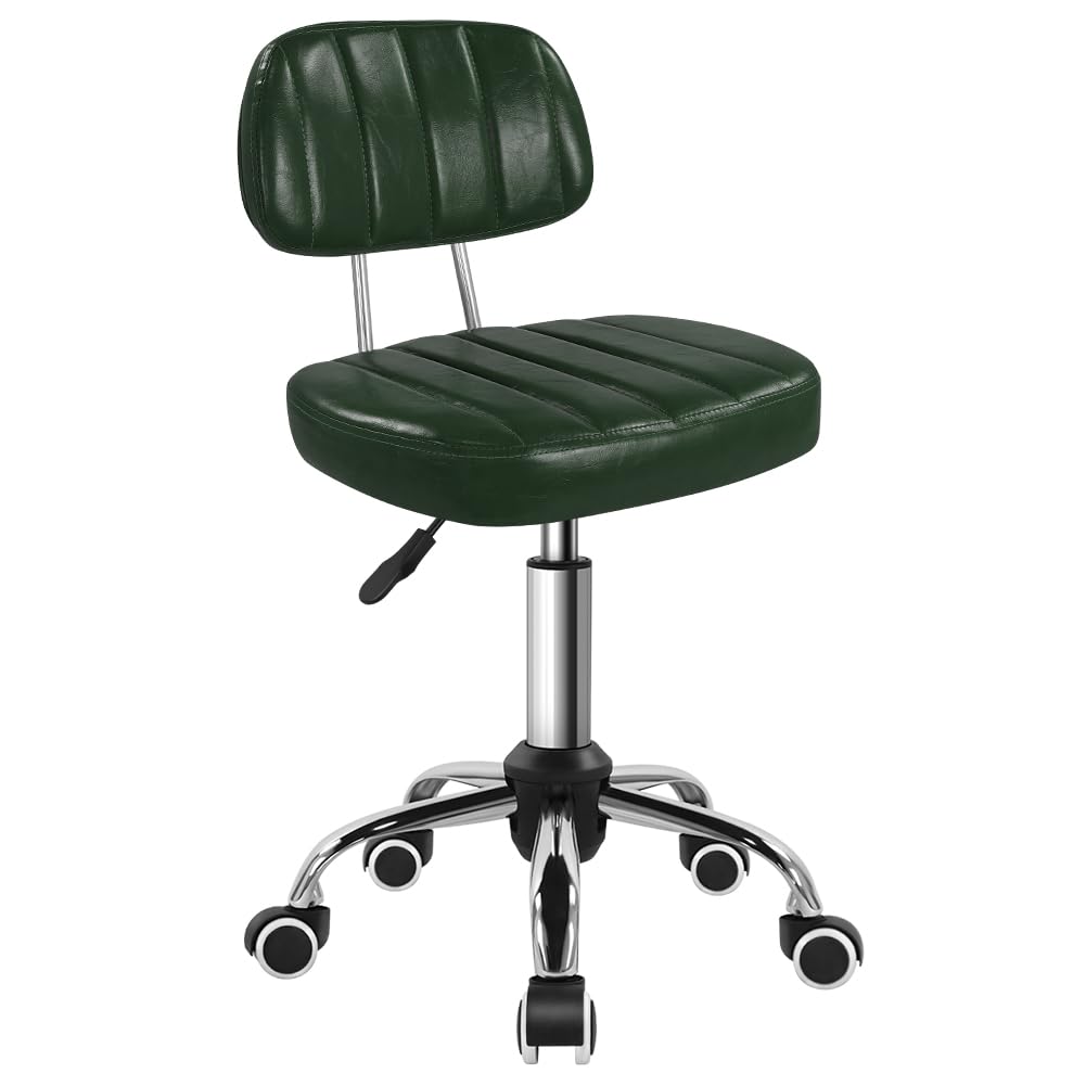 BFTOU Black Square Swivel Stool with Wheel for Work SPA Shop Massage Height-Adjustable and Cost-Effective Rolling Stool Chair with Back