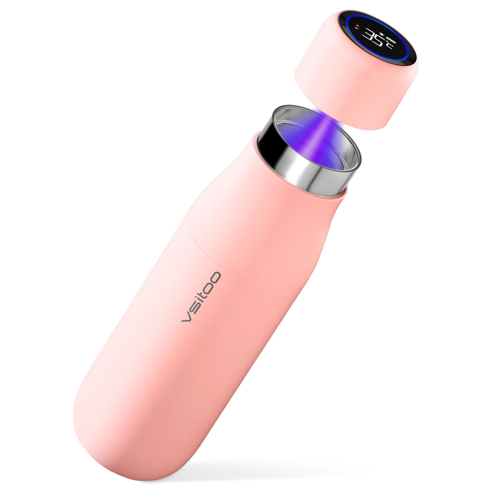 VSITOO 15oz Mini Smart Water Bottle，Self-Cleaning Insulated Bottle, Small Thermoses with AI, App & Touchscreen, Perfect Purse Water Bottle for Travel, Gym & Office, Pink