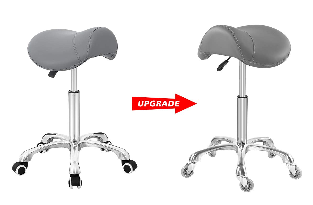 Antlu Saddle Stool Chair for Massage Clinic Spa Salon Cutting, Saddle Rolling Stool with Wheels Adjustable Height (Black)