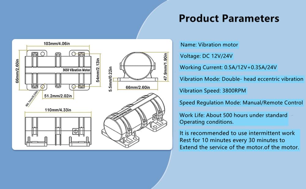 12V DC Motor 3800rpm Strong Vibration Industry Mini Vibration Motor with Sturdy Plastic Shell Rotary Speed Vibrating Motor for Massage Bed Chair Medical Instruments (12V Motor+Power)