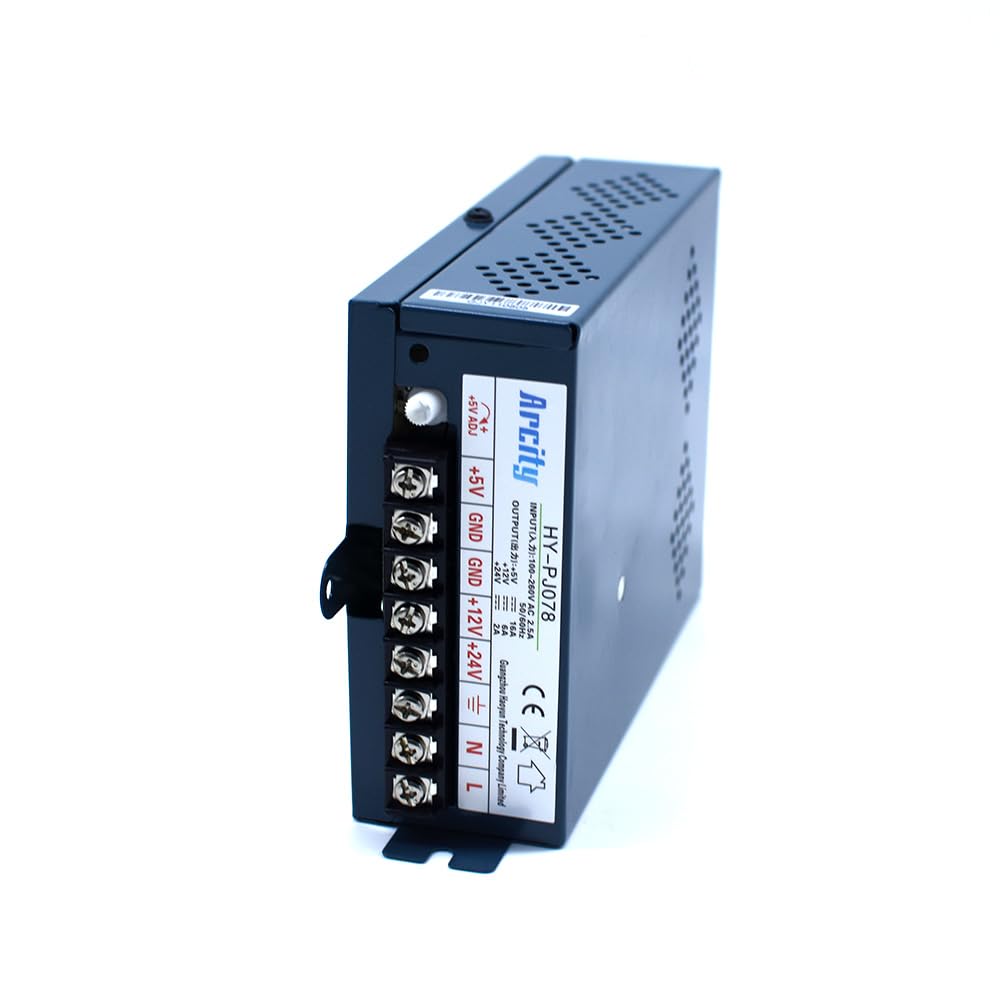 Arcity 5V 12V 24V Output Switching Power Supply Unit Adjustable for Video Multi Games Machine Console Cocktail CCTV Computer DIY Horizontal New(+5V/8A +12V/8A +24V/3A)