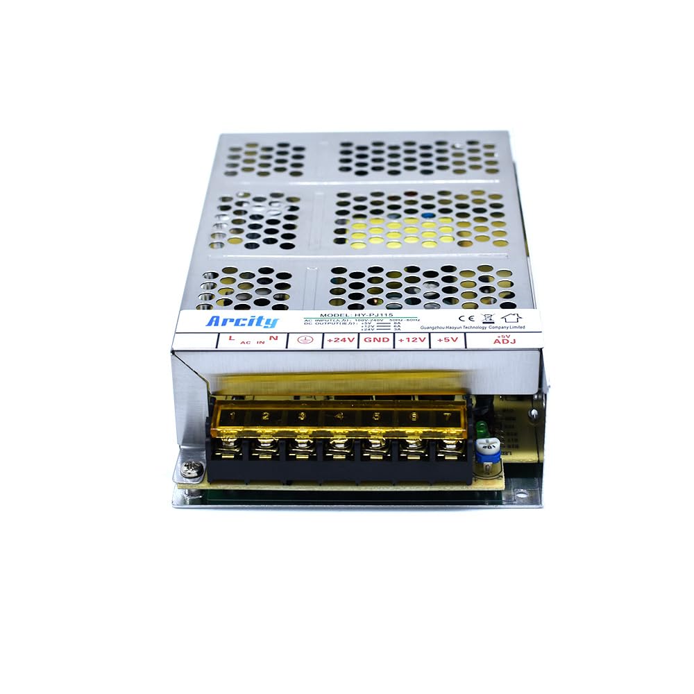 Arcity 5V 12V 24V Output Switching Power Supply Unit Adjustable for Video Multi Games Machine Console Cocktail CCTV Computer DIY Horizontal New(+5V/8A +12V/8A +24V/3A)