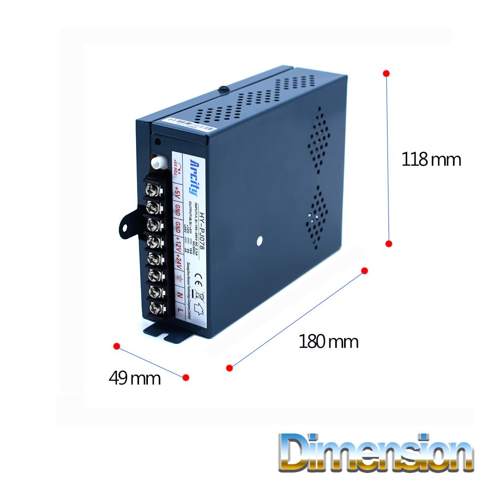 Arcity 5V 12V 24V Output Switching Power Supply Unit Adjustable for Video Multi Games Machine Console Cocktail CCTV Computer DIY Horizontal New(+5V/8A +12V/8A +24V/3A)