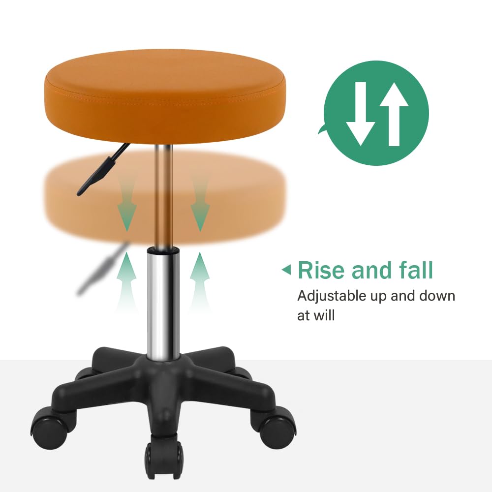 FURWOO Round Rolling Stool Height Adjustable Stool with Wheels for Spa Salon Massage Black
