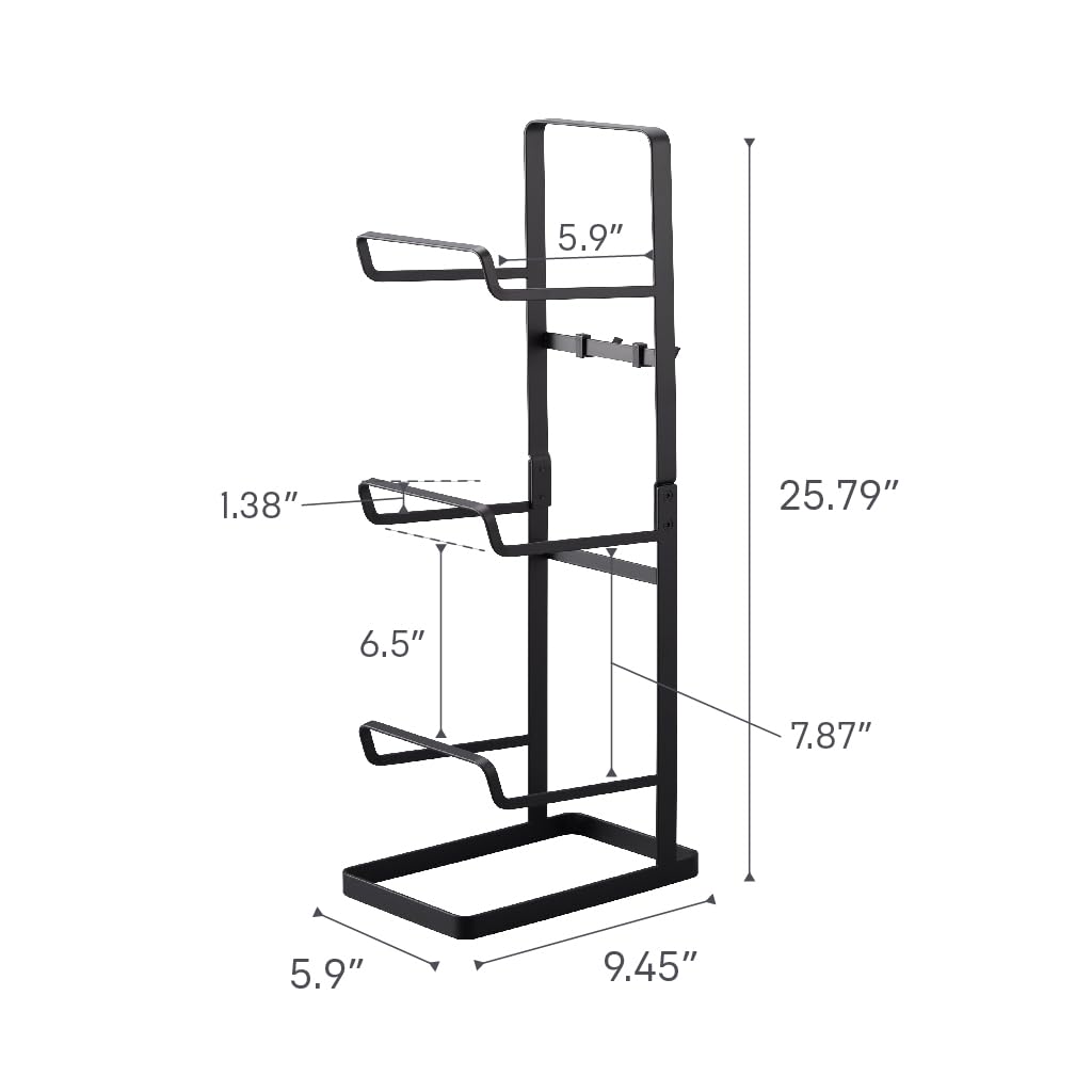 YAMAZAKI Home Tower Steel Storage Rack for Yoga Mats & Foam Rollers - Includes Hooks for Fitness Accessories - Steel