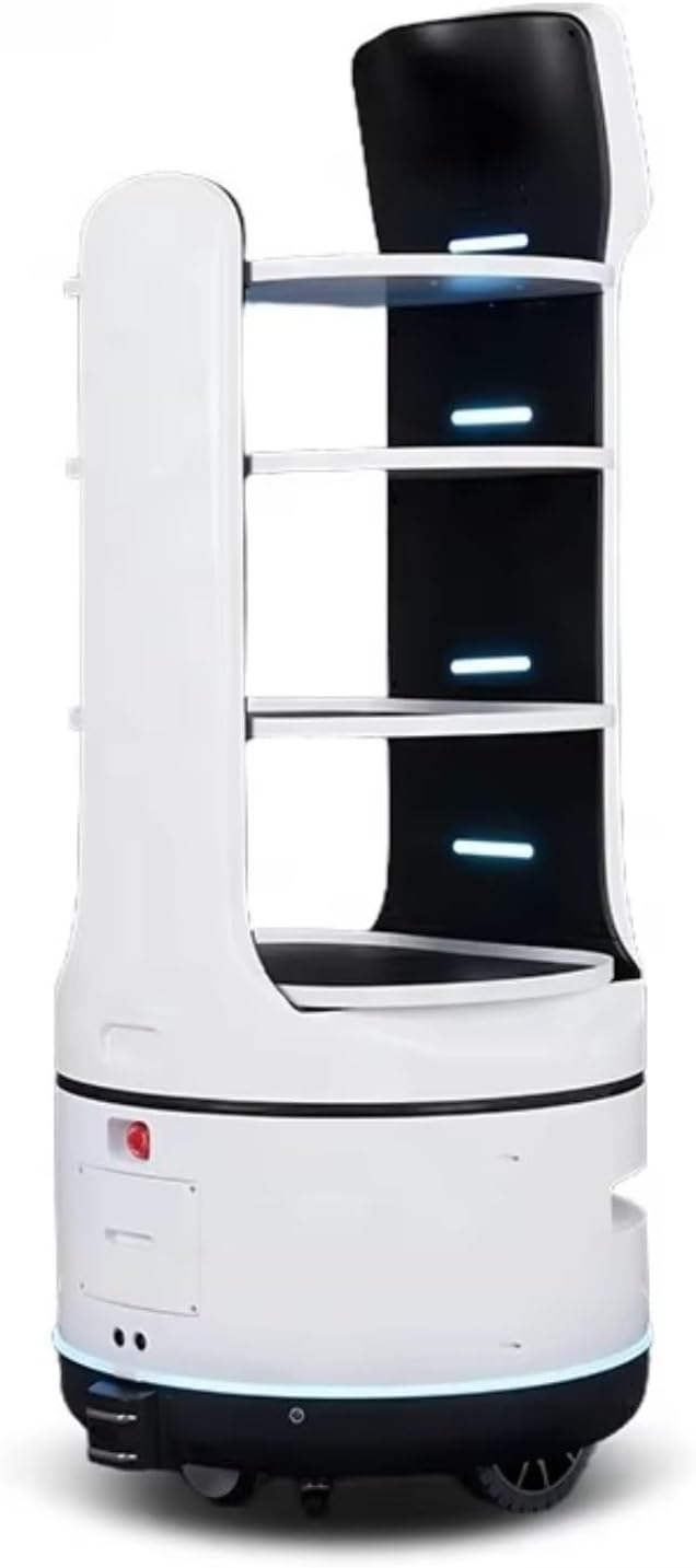 Smart Autonomous Restaurant Robot – Food Delivery, Interactive Waiter, Large Tray Collection, Contactless Commercial Meal Server, Automatic Obstacle Avoidance, Self-Charging Indoor Navigation