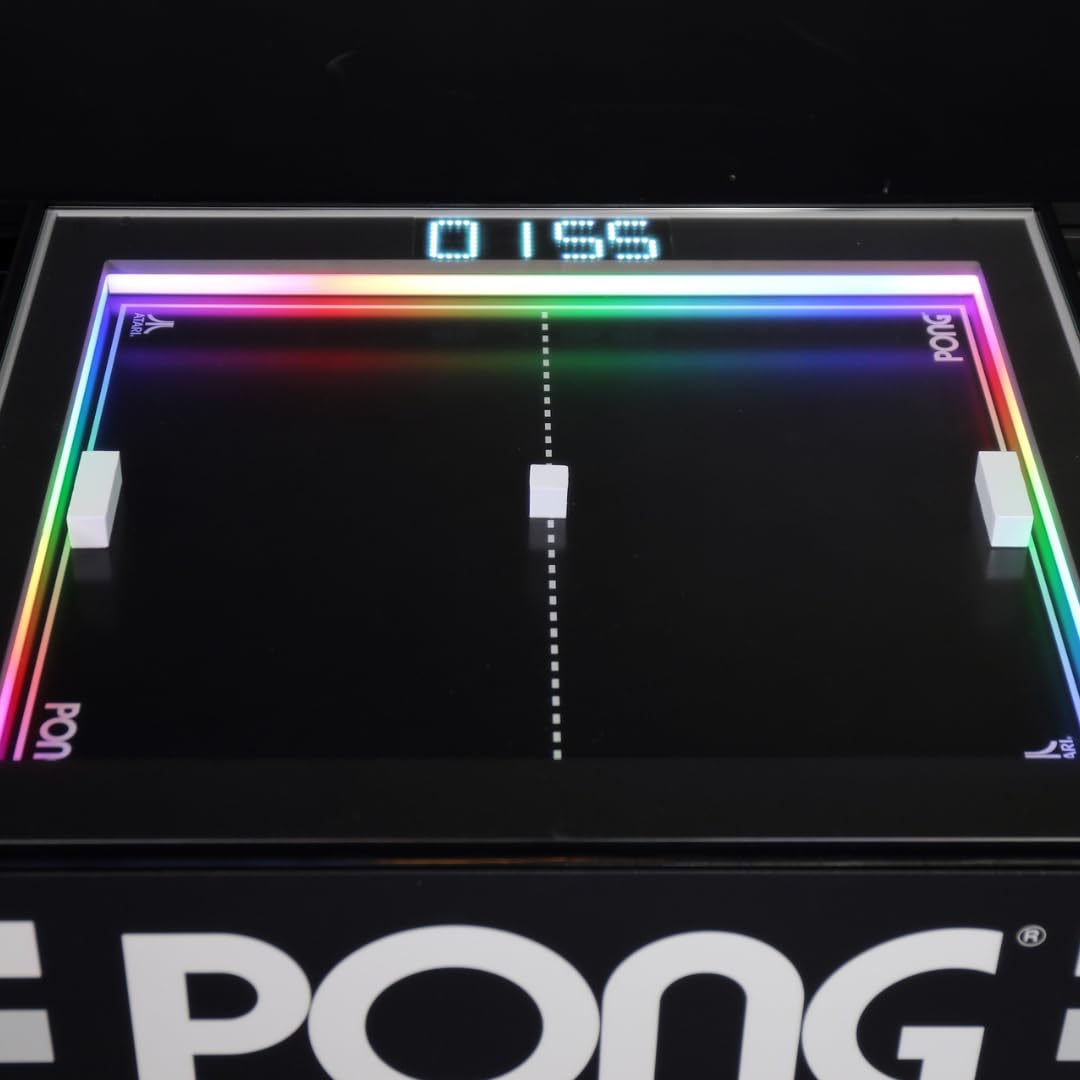 Atari Pong® Mechanical Table Home Edition – Electromechanical Coffee Table Arcade Game with LED Score Display, Hide-Away Controls, Spinner Dials, Retro Sounds – Official Atari Pong® Recreation