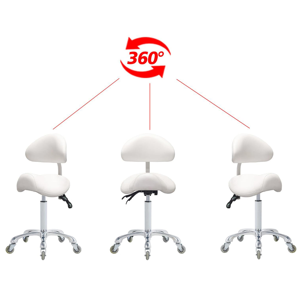 Antlu Saddle Stool Chair for Massage Clinic Spa Salon Cutting, Saddle Rolling Stool with Wheels Adjustable Height (Black)