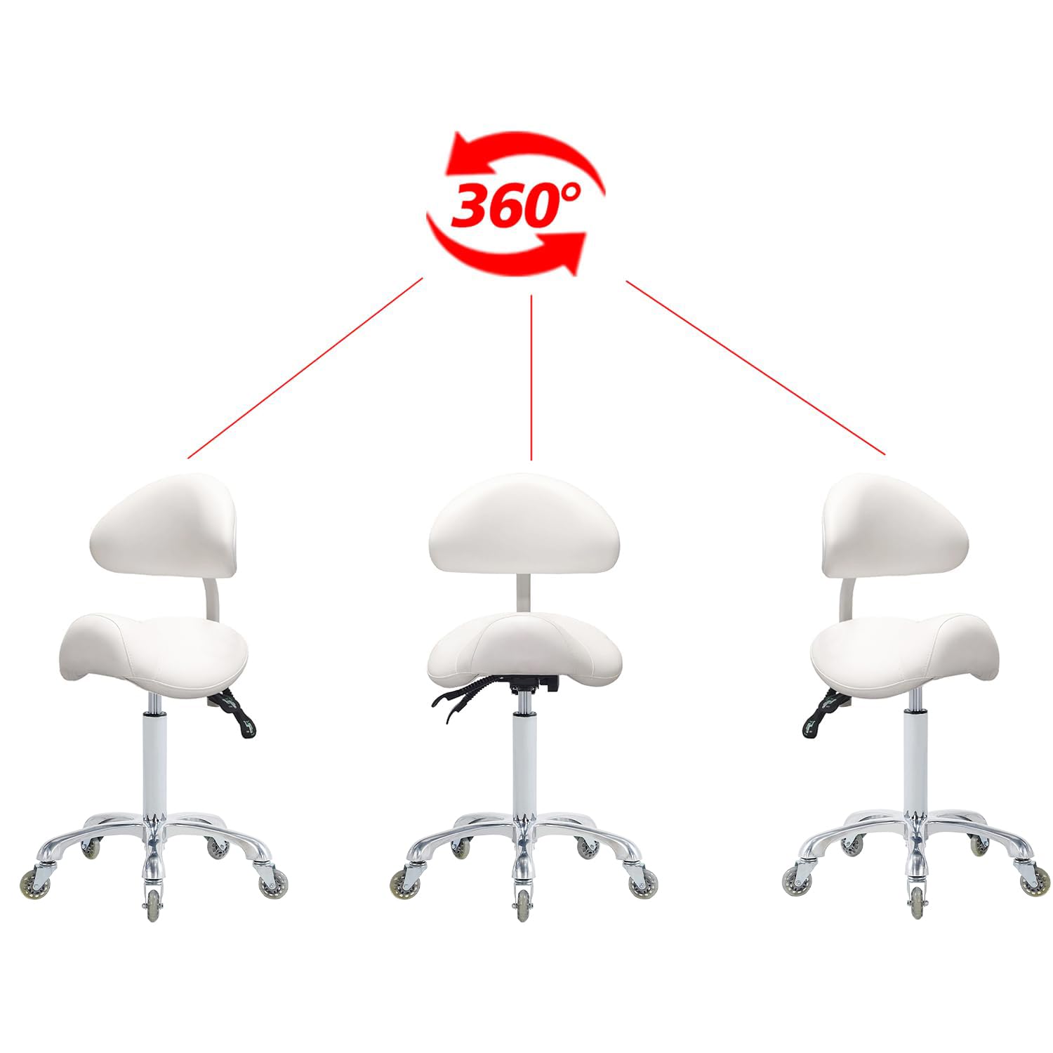 Antlu Saddle Stool Chair for Massage Clinic Spa Salon Cutting, Saddle Rolling Stool with Wheels Adjustable Height (Black)