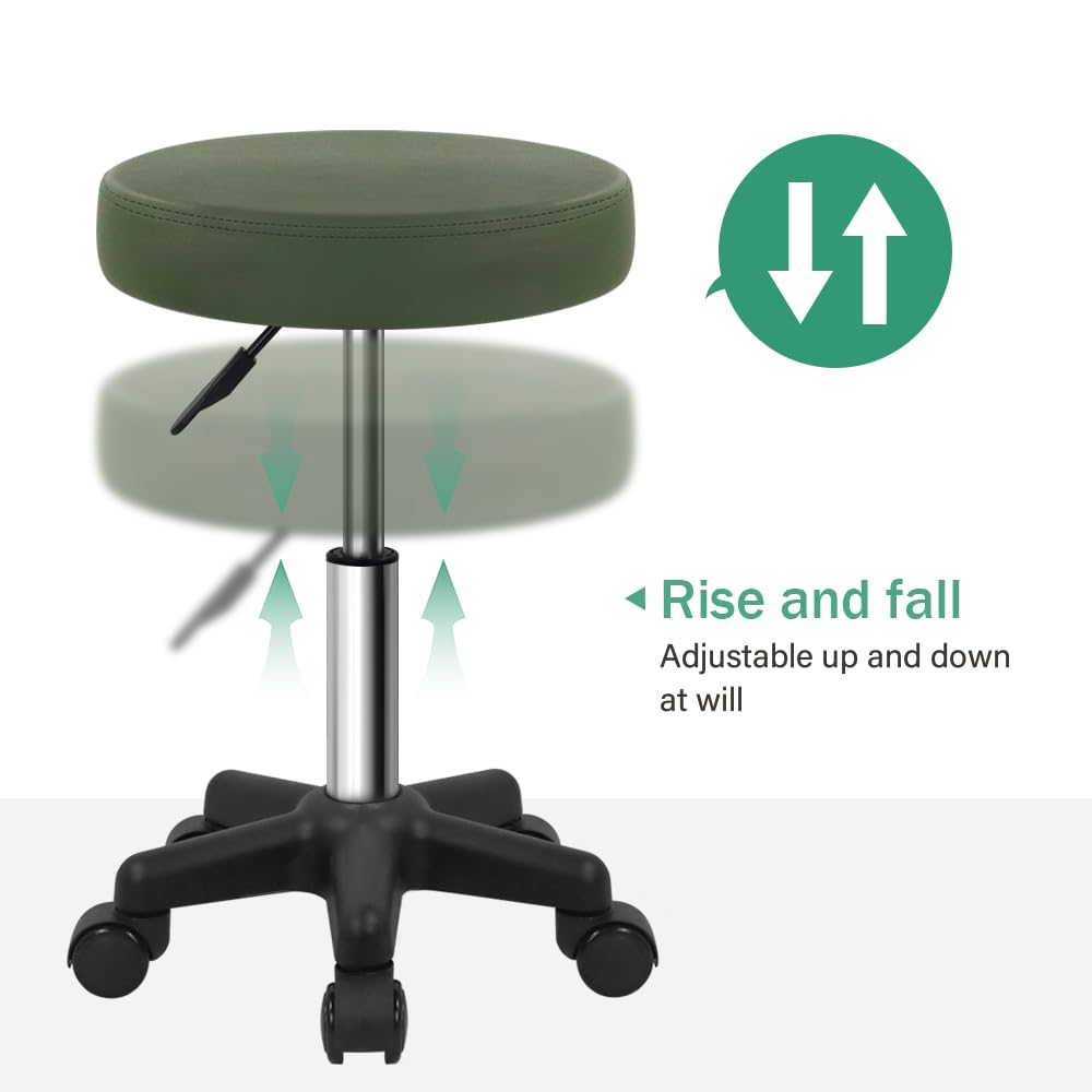 FURWOO Round Rolling Stool Height Adjustable Stool with Wheels for Spa Salon Massage Black