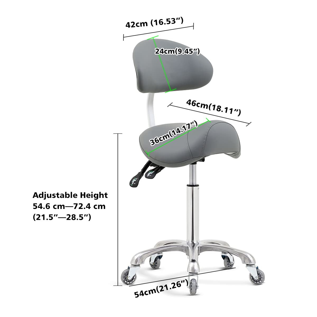 Antlu Saddle Stool Chair for Massage Clinic Spa Salon Cutting, Saddle Rolling Stool with Wheels Adjustable Height (Black)