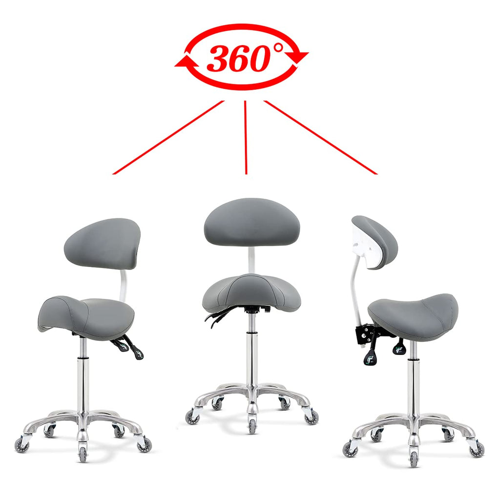 Antlu Saddle Stool Chair for Massage Clinic Spa Salon Cutting, Saddle Rolling Stool with Wheels Adjustable Height (Black)