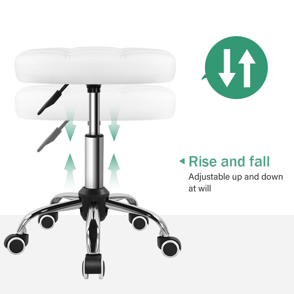 FURWOO Oval Rolling Stool Height Adjustable Massage Chair with Wheels for Spa Salon Black