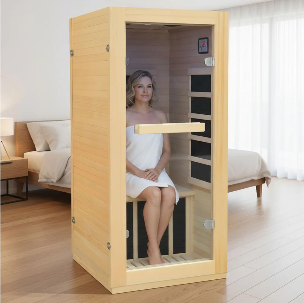 2 Person Infrared Sauna Far Infrared Sauna Room for Home Indoor 2000W Low-EMF Wood Dry Sauna with Full Starry Sky Lights Ceiling in 7 Color Speaker Fast Heating Easy Assembly- 47.3*41.3*74.8 IN