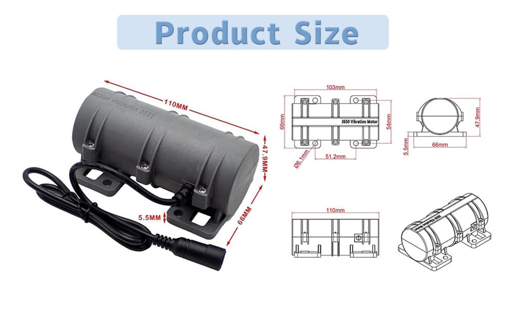 12V DC Motor 3800rpm Strong Vibration Industry Mini Vibration Motor with Sturdy Plastic Shell Rotary Speed Vibrating Motor for Massage Bed Chair Medical Instruments (12V Motor+Power)