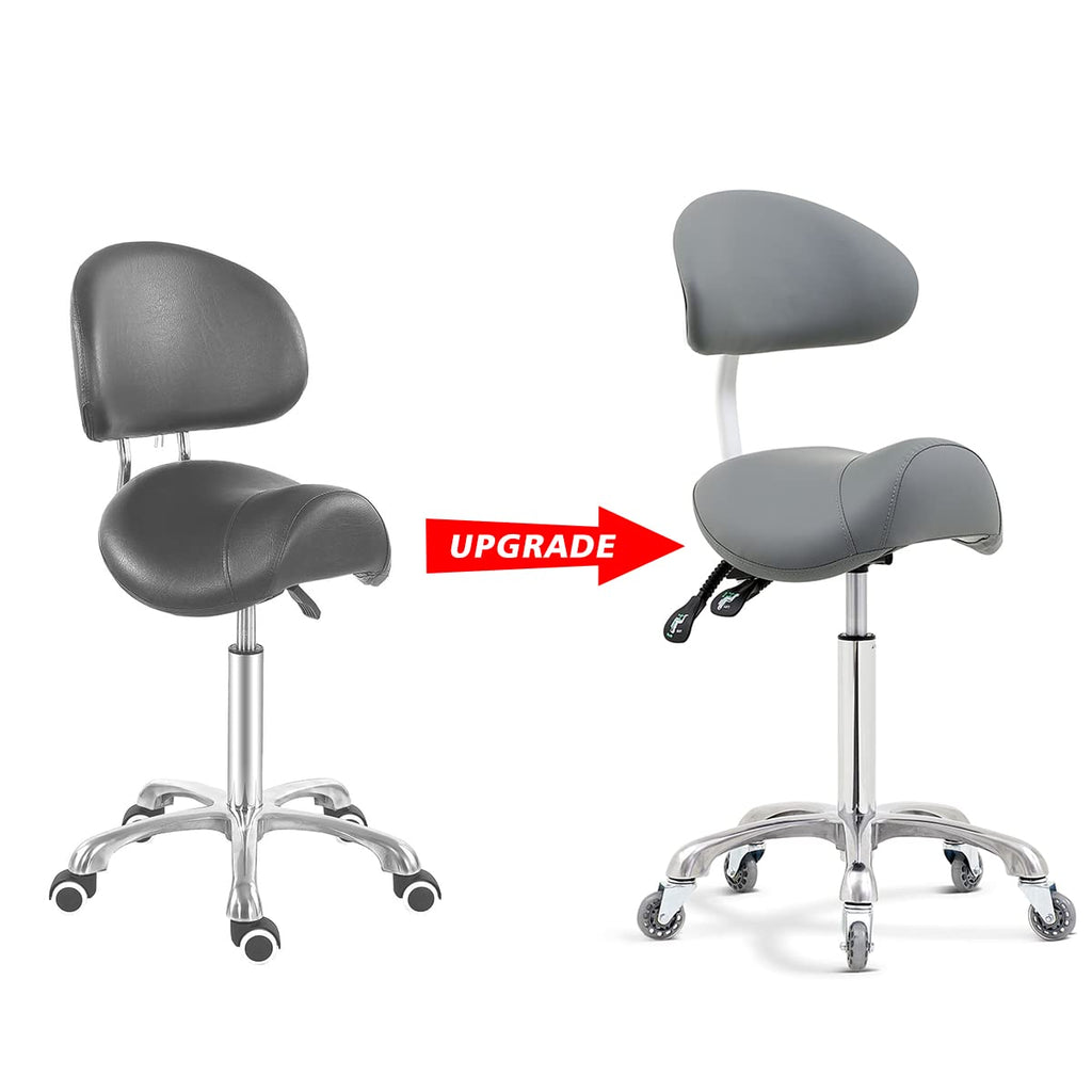 Antlu Saddle Stool Chair for Massage Clinic Spa Salon Cutting, Saddle Rolling Stool with Wheels Adjustable Height (Black)