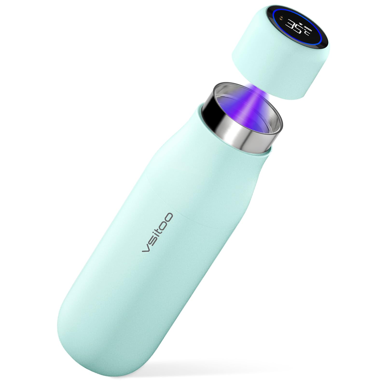 VSITOO 15oz Mini Smart Water Bottle，Self-Cleaning Insulated Bottle, Small Thermoses with AI, App & Touchscreen, Perfect Purse Water Bottle for Travel, Gym & Office, Pink