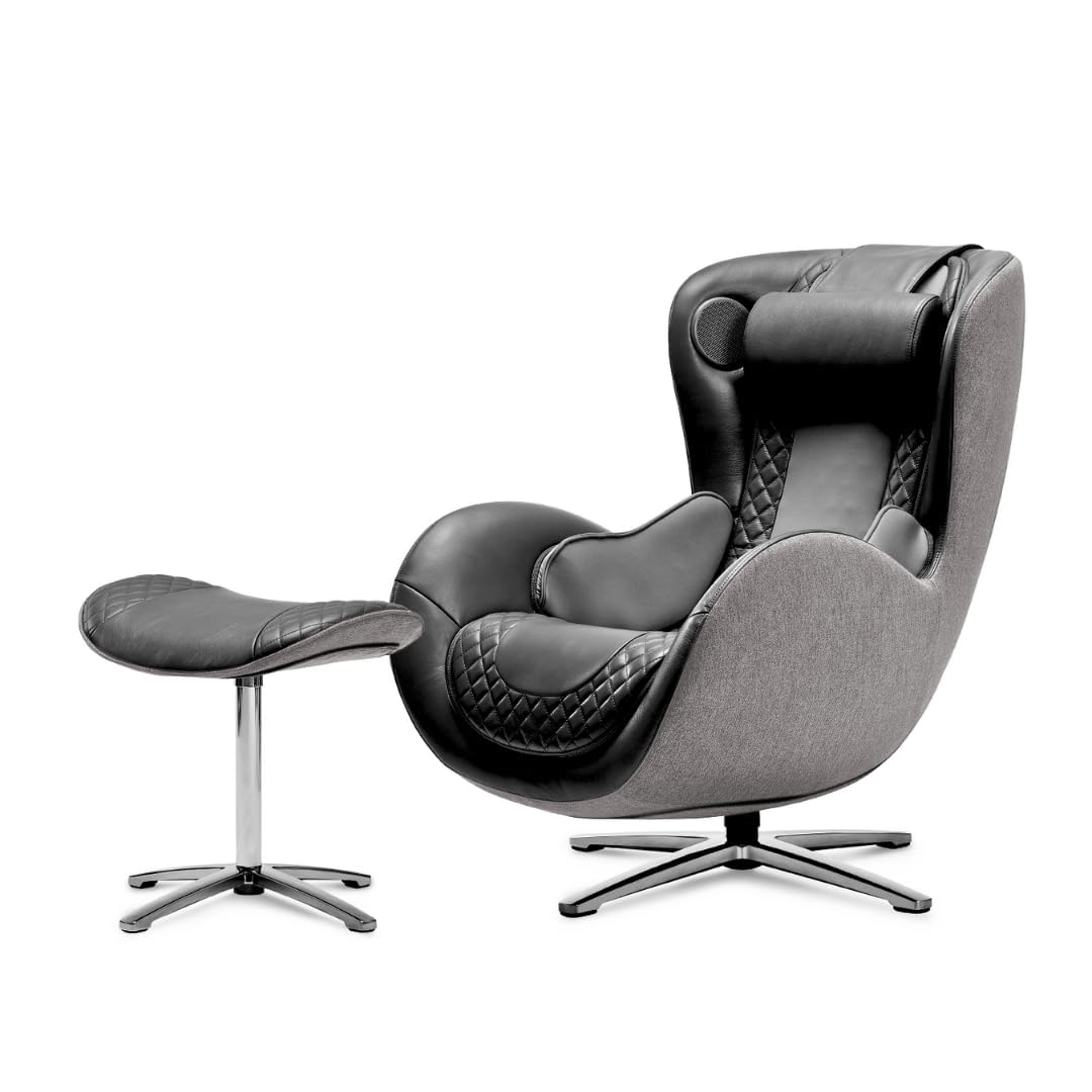 Nouhaus Classic Massage Chair with Ottoman – Caramel Leather Recliner with Percussive Shiatsu Massager, Built-in Speaker & Full Body Spot Massage – Ultimate Comfort for Home & Office