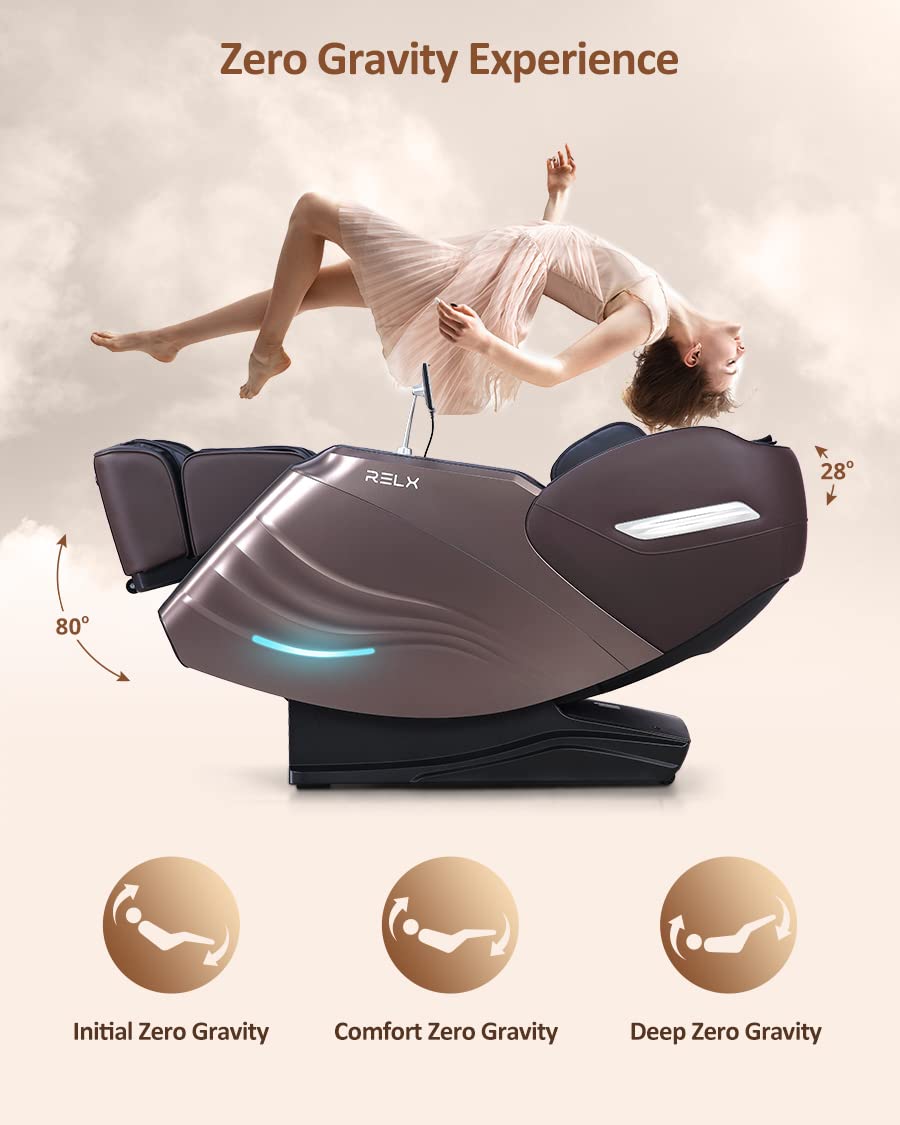 RELX Massage Chair Full Body, 20 Modes Zero Gravity SL-Track Shiatsu Massage Chair Built-in Heat System, Airbag Massage with Body Scan, Deep Yoga Stretch, Calfrest Extension and AI Control(Cream)